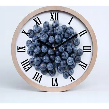 Hodiny Dřevěné nástěnné hodiny kulatý s motivem bobulí, průměr 30 cm