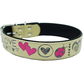 Obojek pro psa Designový kožený obojek LOVE béžový Śířka obojku x obvod krku psa: 2,2 cm x 27,5-33 cm