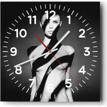 Hodiny Nástěnné hodiny do obýváku 40x40 Žena Bezhluké hodiny na skle Tiché
