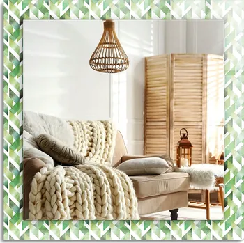 Zrcadlo Dekorativní zrcadlo s ozdobným potiskem Zelený geometrický vzor 60x60 cm