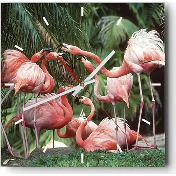 Hodiny Nástěnné hodiny do kuchyně 30x30 Plameňáci Stylové hodiny na skle Loft Tiché