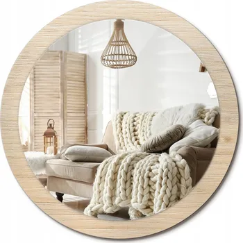 Zrcadlo Kulaté nástěnné dekorativní zrcadlo ve skleněném rámu Světlé dřevo průměr 90 cm