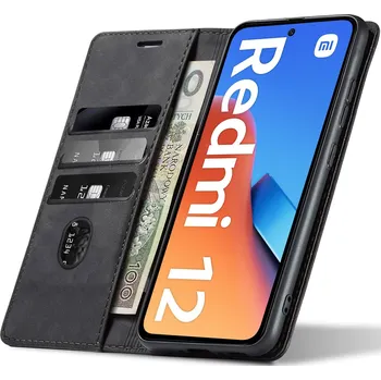Pouzdro na mobilní telefon Flipové pouzdro Nela-Styl kožené černé pro Xiaomi Redmi 12 se stojánkem