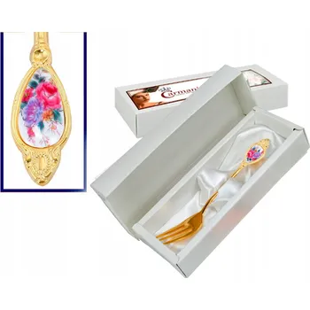 Příbor Pozlacená dezertní vidlička s květinovovým motivem Carmani, vzor 8