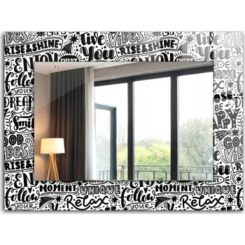 Zrcadlo Nástěnné zrcadlo s rámem z tvrzeného skla - Motivační ručně psané nápisy 80x60 cm