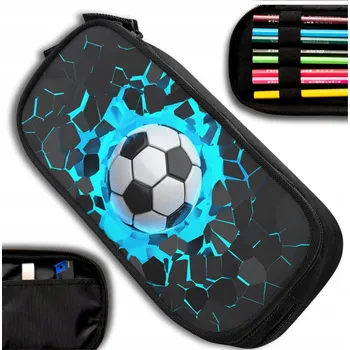 Penál Piórnik z piłką dwukomorowy szkolny velký černý prostorný 2v1 do školy, pouzdro