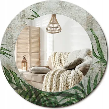 Zrcadlo Zrcadlo s potiskem do koupelny, kuchyně, předsíně, průměr 50 cm, listy kapradí