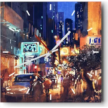 Hodiny Velké nástěnné hodiny na zeď 40x40 Město Skleněné hodiny Čtvercové Tiché
