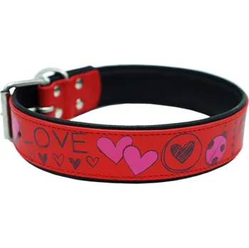 Obojek pro psa Designový kožený obojek LOVE červený Śířka obojku x obvod krku psa: 3,5 cm x 35-45 cm