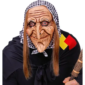 Karnevalová maska Maska - Babka - s vlasy a šátkem