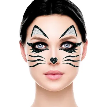 Karnevalový doplněk Tetování - Kočka - glitrové