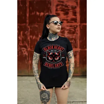 Dámské tričko Dámské Triko BLACK HEART REBEL CATS Barva: Černá, Velikost: L