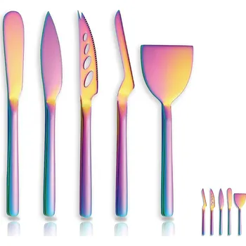Opalizující Duhové Nože na sýr 5 kusů Sada ocelových nožů na sýr