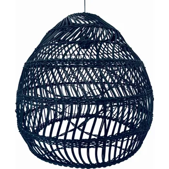 Závěsné stropní svítidlo přírodní ratanové pletené boho černé Cezar XL