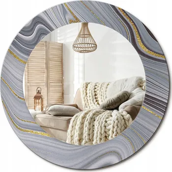 Zrcadlo Kulaté nástěnné dekorativní zrcadlo v skleněném rámu Šedý mramor průměr 50 cm