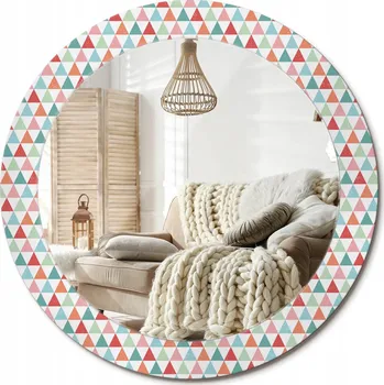 Zrcadlo Nástěnné zrcadlo s ozdobnou grafikou na skle Geometrický vzor Průměr 70 cm