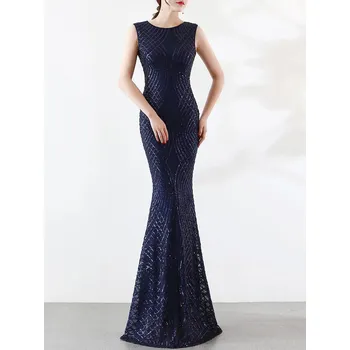 Dámské šaty Dlouhé šaty na svatbu Sequins SQ1038 Barva: Tmavě Modrá, Velikost: 2XL