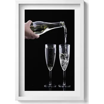 Obraz Dekorativní obraz v bílém rámu do obýváku Dvě skleničky a šampaňské 40x60 cm