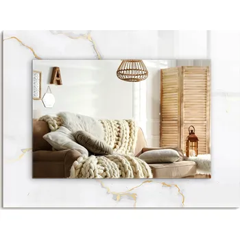 Zrcadlo Ozdobné zrcadlo s potiskem v moderním stylu - Bílý mramor, vzor 80x60 cm