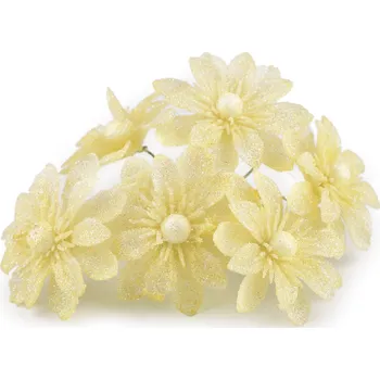 Vánoční dekorace Vánoční hvězda na drátku s glitry Varianta: 5 vanilková, Balení: 6 ks