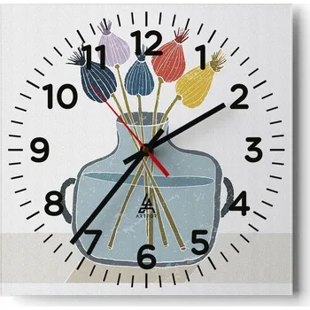 Hodiny Kuchyňské nástěnné hodiny 30x30 Květiny Skleněné hodiny do obýváku Moderní Tiché