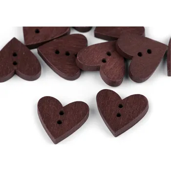 Knoflík Dřevěný dekorační knoflík srdce Varianta: 10 hnědá tmavá, Balení: 50 ks