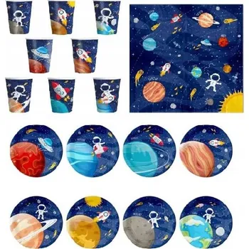 Party nádobí KELÍMKY TALÍŘKY UBROUSKY NAROZENINY VESMÍR NAROZENINOVÁ SADA PRO 8 OSOB