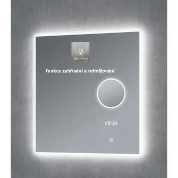 Zrcadlo Besteco Chytré Zrcadlo BRIGHT TIME s LED Osvětlením, Nastavitelnou Barvou Světla, Hodiny, 5x Lupa a Odmlžování 60 x 65 cm