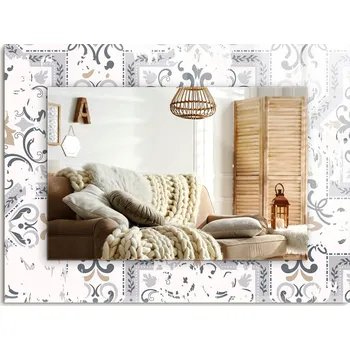 Zrcadlo Nástěnné zrcadlo s ozdobnou grafikou na skle, Vzor dlaždicové ornamenty, 80x60 cm