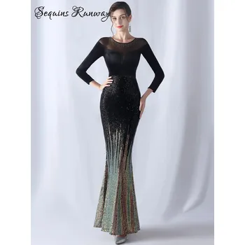 Dámské šaty Sexy společenské šaty maxi Sequins SQ1059 Barva: Černá, Velikost: XL