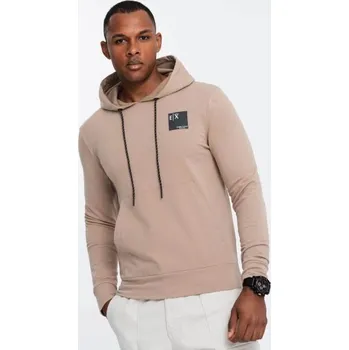 Pánská mikina Ombre Clothing Pánská hnědá mikina s logem a s kapucí V3 SSNZ-0162