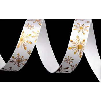 Stuha Vánoční saténová stuha vločky šíře 15 mm Varianta: 2 bílá zlatá, Balení: 3 m