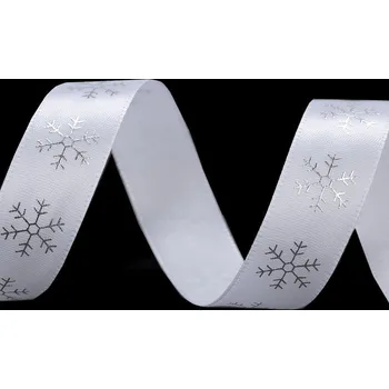 Stuha Saténová stuha vločky šíře 20 mm vánoční Varianta: 1 bílá stříbrná, Balení: 67.5 m