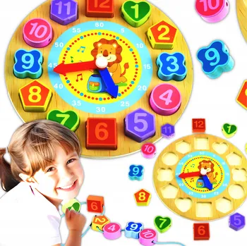 Dřevěná hračka VZDĚLÁVACÍ DŘEVĚNÁ DŘEVĚNÁ TŘÍDIČKA HODIN ZEGAR KORÁLKY NA NAVLÁKÁNÍ VĚDECKÝCH STAVEBNICE