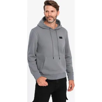 Pánská mikina Ombre Clothing Pánská šedá mikina s logem a s kapucí V1 SSNZ-0141