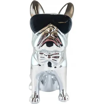 Pokladnička POKLADNIČKA PES STŘÍBRNÝ V ČERNÝCH BRÝLÍCH