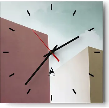 Hodiny Velké nástěnné hodiny na zeď 40x40 Budovy Skleněné hodiny Čtvercové Tiché