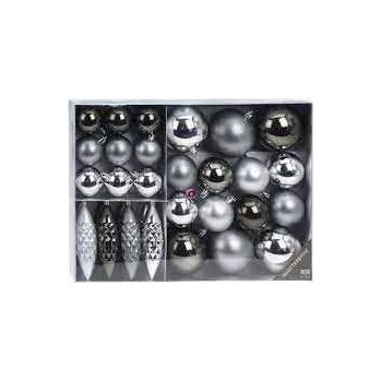 Vánoční dekorace VÁNOČNÍ BAŇKY NA STROMEČEK 31 KS MODRÁ, GRAFIT , BÍLÁ