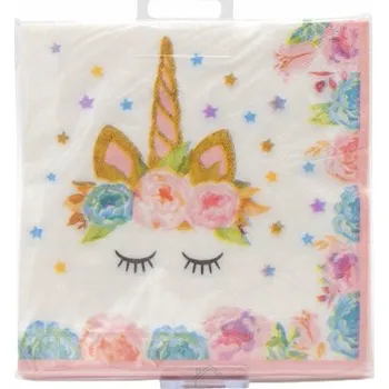 Papírový ubrousek Narozeninové ubrousky jednorožec a květiny 12 Ks 33 cm