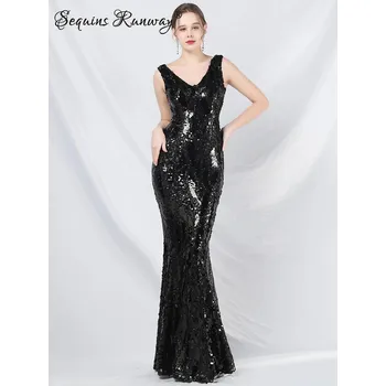 Dámské šaty Maxi svatební šaty Sequins SQ938 Barva: Černá, Velikost: 2XL