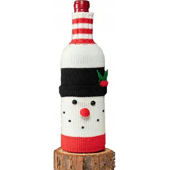 Vánoční dekorace VÁNOČNÍ OBAL NA LÁHEV VÍNA - SNĚHULÁK - DEKORACE
