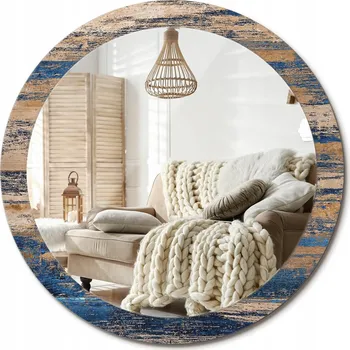 Zrcadlo Nástěnné zrcadlo s grafikou na skle Velké, průměr 90 cm, Abstraktní dřevo