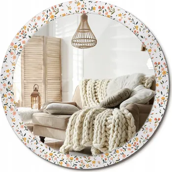 Zrcadlo Stylové kulaté zrcadlo na zeď s potiskem na skle Malé kytičky průměr 90 cm