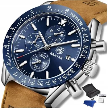 Hodinky Benyar Pánské hodinky křemenný kožený chronograf data