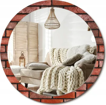 Zrcadlo Moderní dekorativní kulaté zrcadlo s potiskem Červená cihla průměr 100 cm