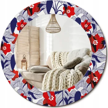 Zrcadlo Stylové kulaté zrcadlo na zeď s potiskem na skle průměr 50 cm Filodendrony