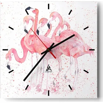 Hodiny Velké nástěnné hodiny 40x40 cm Plameňáci Skleněné hodiny Čtvercové Tiché