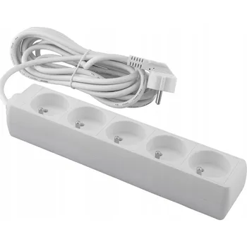 Prodlužovací kabel Prodlužovací Kabel Zástrčka 5 ZÁSUVEK s Uzemněním Lišta 5m 3x1,5mm 16A Bílý