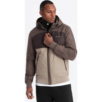 Pánská větrovka Pánská lehká barevná sportovní bunda s fleecem - béžová a tmavě hnědá V19 OM-JANP-0194 - L