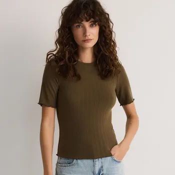 Reserved - Žebrované tričko s příměsí viskózy - olivová - 3386P-91X - 3386P-91X-L